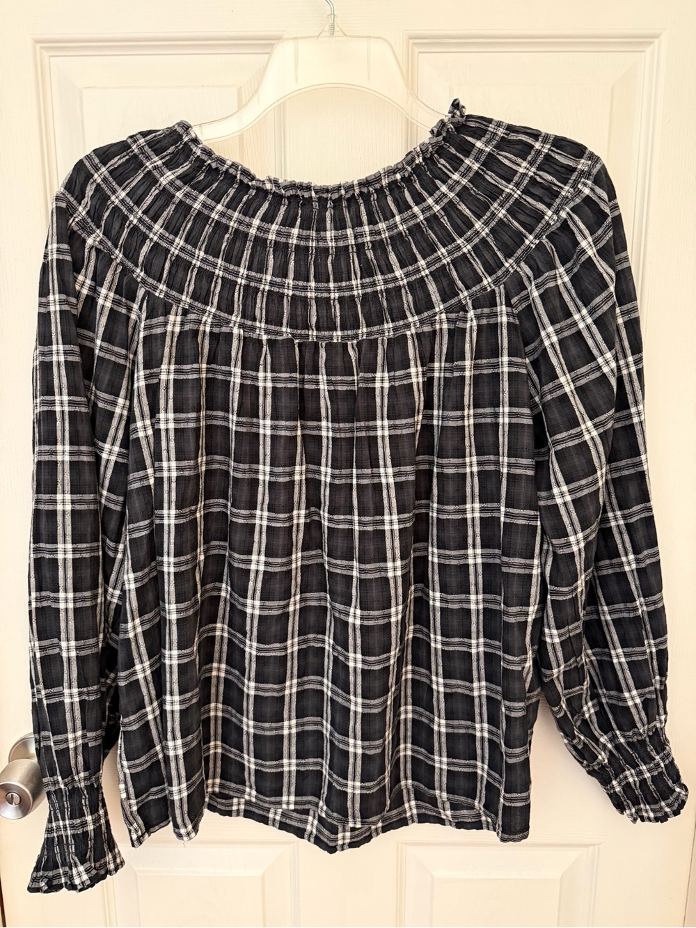 Universal Thread Black and White Plaid Cotton Rayon Blouse - Size Large, EUC - Picture 5 of 7